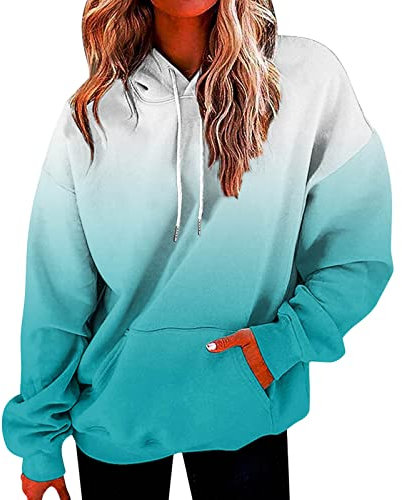 Langlaufski Set Damen Klassisch Komplett Damen-Sweatshirt mit Kapuze in Übergröße, Langarm-Sweatshirt mit Kordelzug, lockeres Sweatshirt mit Taschen Pulli Schwarz Damen (Light Blue, M)