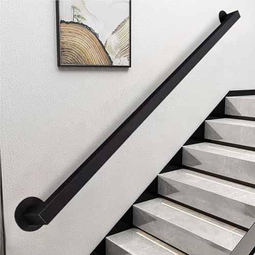 Renmlion Moderner Treppenhandlauf - Wandmontage Treppengeländer Geländer Schwarze Handläufe aus Schmiedeeisen Sicherheitshaltegriff 1m 1.5m 2m 3m 4m 5m 6m Treppengeländer für Flur Dachboden(270cm)