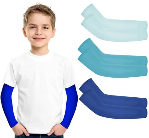 Hotfiary 3 Pares Manguitos para Niños, Manguitos de Compresión para Brazos con Protección Solar UV para Niños, Niñas, Baloncesto, Béisbol, Fútbol Americano, para Ciclismo, Conducción, Golf, Senderi