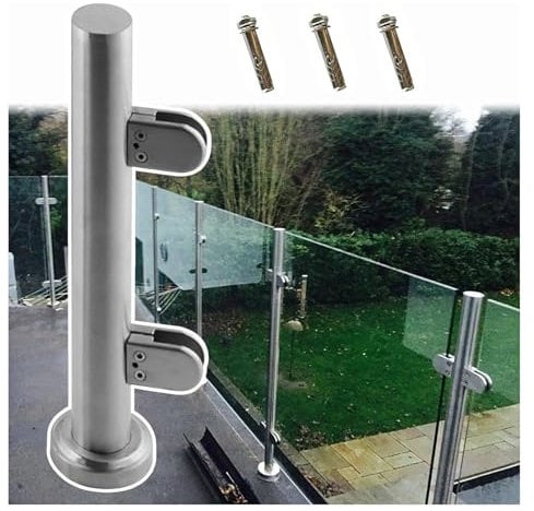 Balustrade Posts Stainless Round Stairs Glass Rail Silver for Balcony/Decking, Stainless Steel Clamp Kit, Round Glass Panel Post with Install Fittings(105cm/41.3)