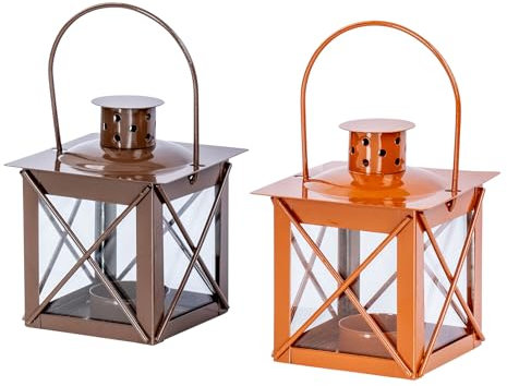 levandeo 2er Set Windlicht H10cm Laterne Braun Metall Tischdeko Kerze Teelichthalter Wohndeko Herbstdeko Kerzenhalter