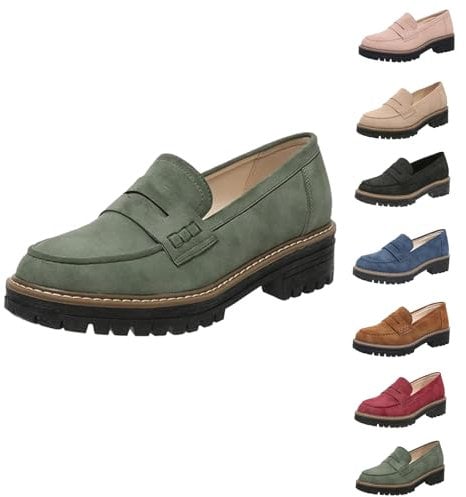 Mocasines con Plataforma, Mocasines Cómodos para Mujer, Mocasines con Plataforma para Mujer, Cómodos Y Sin Cordones, Moda Informal (Verde,42)