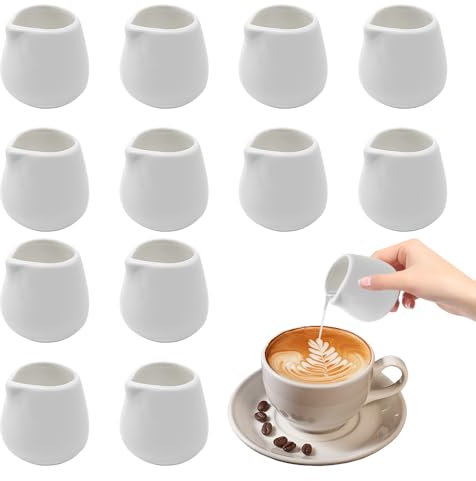 XPJBKC 12 Pcs Mini milk jug, 110 ml White Ceramic Milk Jug Small, Reusable Milk Jugs Small Gravy Jug, Mini Milk Frothing Jug Sauce Jug Fingerprint Creamer Pitcher for Milk Coffee Sauces without Handle