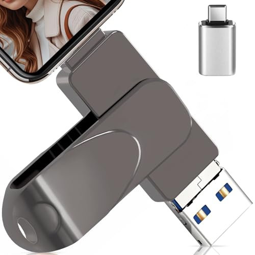 3-in-1 USB Stick 512gb mit USB-C Adapter Speicherstick für Phone/Android/Tablet/PC/Laptop, Externer Photostick– Effizientes Backup von Daten/Fotos/Video, Kompatibel mit iOS und Android (Schwarz)