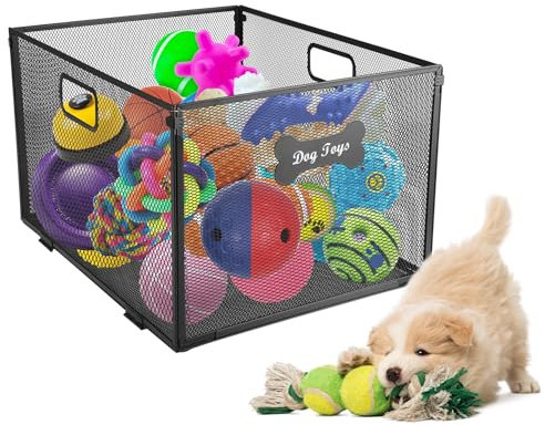 Lolytama Metal Dog Toy Box - Wire Mesh Basket with Cute Pawprint Design - Rust-Resistant & Durable Pet Accessory for Toy Storage & Organization - Suitable for Cats & Dogs