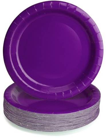 PARTY GO 50 platos de papel de 9 pulgadas para cena y postre, platos desechables para fiestas, graduaciones, vacaciones, bodas, fiestas de cumpleaños, baby shower, decoraciones color morado oscuro