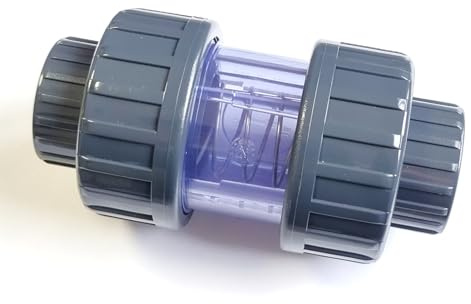 Raccordi filettati in PVC | tutti i tipi | plastica PE – angolo a T 90 gradi IG – AG 50 mm tubo piscina valvola a sfera (valvola di ritegno trasparente, 50 mm)