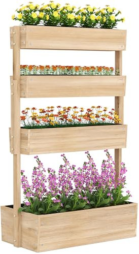 Outsunny Hochbeet Holz, 4 Ebene Pflanzbeet mit Entwässerungslöcher Frühbeet Gartenbeet Pflanzkasten 88,5 x 45 x 140 cm Gemüsebeet für Garten Balkon, Pflanzkübel für Blumen, Pflanzen,Obst, Gemüse