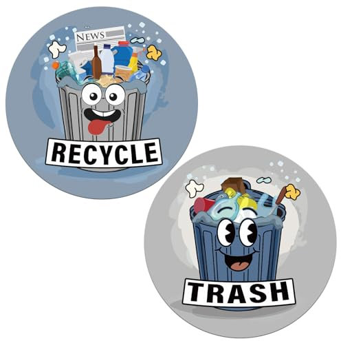 ASUNO Recycling Stickers for Bins 150 mm Trash Vinyl Funny Waterproof Removable Labels Self Adhesive Decals for Home Kitchen Business Outdoor Indoor 10 Pack