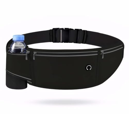 Practical Black Running Waist Bag with Water Bottle - Stylish Bag is Ultra-Light Waterproof Adjustable Large Capacity Sweat-Proof Belt, Suitable for Men and Women Sports, Exercise, Outdoor Activities