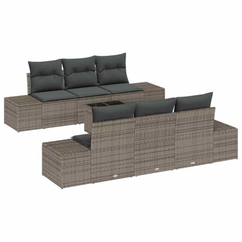 vidaXL 7-teiliges Gartensofa-Set mit Kissen in Grau aus Poly-Rattan. Stylisches Gartenmöbel im modernen Stil für Deine Terrasse. Ideal für Essen und Unterhaltung.