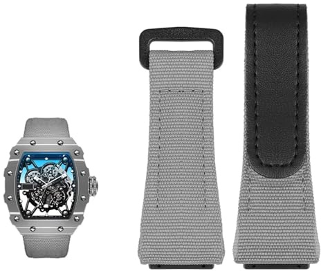 VYSLZ Echtes Lederarmband, geeignet für Richard Mille-Nylonarmband, Herren-Schraubendreher RM50/53, Vier- oder Fünf-Stern-Schraubenkopf, 25 mm(Grey black)