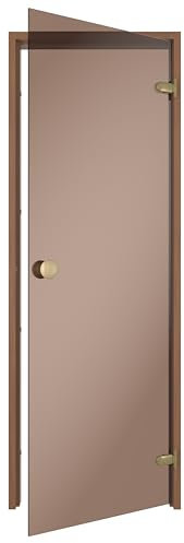 Sauflex Puerta de sauna ESSENTIAL 70 x 190 - Cristal térmico de bronce – marco de madera y cristal de seguridad
