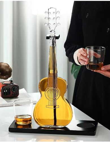 ZZwansuGE Carafe à Whisky De Luxe De 1000 ML Et Ensemble De Verre, Carafe De Guitare Créative avec Bouchon, Distributeur De Whisky, Cadeau d'anniversaire Unique, Anniversaire, Coffret Cadeau
