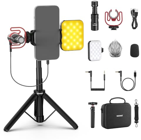 NEEWER Basics PA050 Vlogging Kit for iPhone Android Phone for YouTube TikTok Streaming Video Recording, Selfie Stick Tripod + Microphone + LED Fill Light, Youtuber Starter Content Creator Essentials