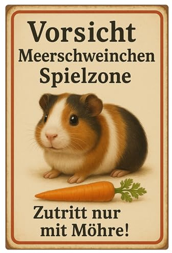 AstraDesign Blechschild „Vorsicht! Meerschweinchen-Spielzone“ 20x30cm – lustiges Metallschild für Tierfreunde – leicht zu montieren – Geschenkidee für Kinder
