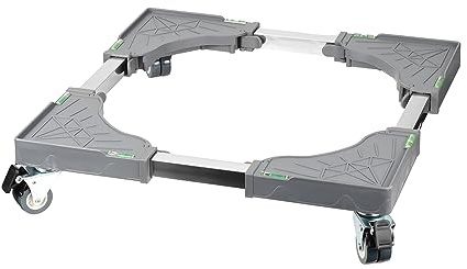 Waschmaschinen Untergestell mit 4/8 Feststellbaren Rollen, Bärenlast 200KG Waschmaschinensockel, Verstellbare Breite 38-65cm, Höhe 11cm Unterschrank für Waschmaschinen, Kühlschrank,Grau (4 Räder)