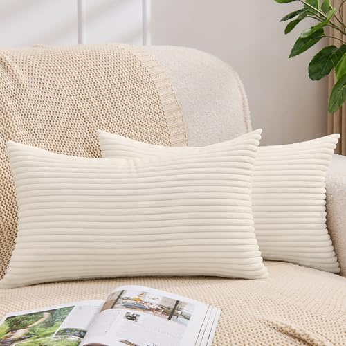 Yosodeko Kordsamt Kissenbezug 40x70 2er Set Beige Kissenbezüge Kissenhülle Dekokissen Sofakissen Couchkissen Moderne Deko für Sofa Schlafzimmer Wohnzimmer Balkon