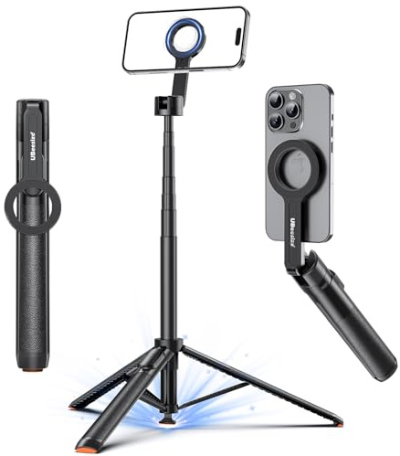 UBeesize 70 Pouces Trépied Magnétique pour iPhone, Stick à Selfie MagSafe avec Télécommande, Support Téléphone Portable pour Enregistrement, Voyage et Vlogging, Compatible avec iPhone/Android (Noir)