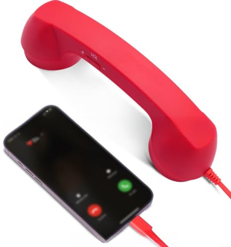 Entgoinggo Vintage Typ-C Retro Telefonhörer, kabelgebundener Empfänger, nostalgische ABS-Konstruktion mit integriertem Mikrofon, ergonomischer Griff für komfortable Anrufe (rot)