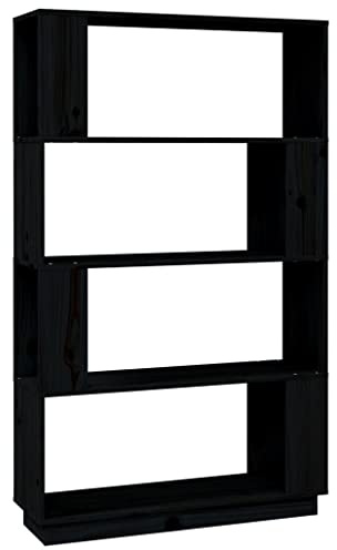 pokgdf Massivholz Bücherregal als Raumteiler - Stabiles Bücherregal ohne Rückwand aus Kiefer für Flur und Wohnraum - Raumteiler Regal in Schwarz 80x25x132 cm aus massiver Kiefer dekorativ