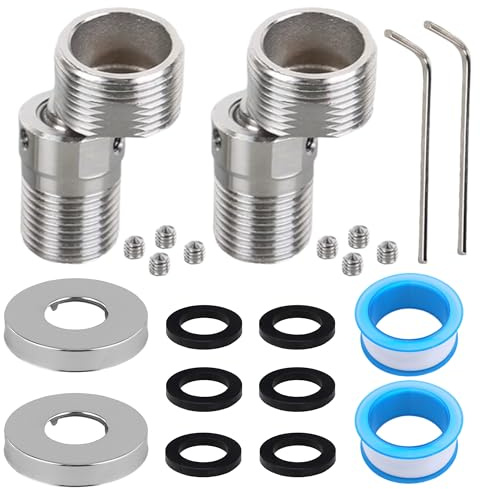 2 Stück 304 Edelstahl S Anschluss, 360° Verstellbare Duscharmatur Adapter, S-Anschluss Heizkörper 1/2 Gelenkstück Duschkopf, inkl. 2 PTFE-Band, 2 Rosetten, 6 Dichtungen – für Bad, Küche, Waschbecken