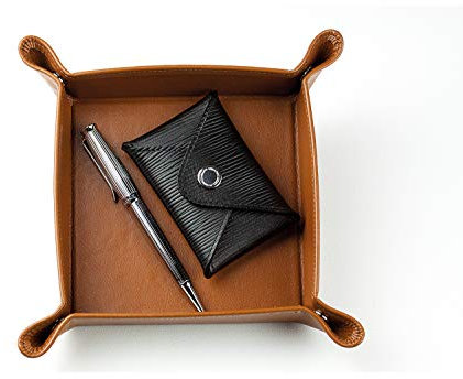 DELMON VARONE - Personalisierbarer Taschenleerer aus Premium Leder Boxcalf braun, Schlüsselschale ideal als Ablage für Schmuck, Kleingeld, Handy und Schlüssel, Echtleder Dekoschale für Wertsachen