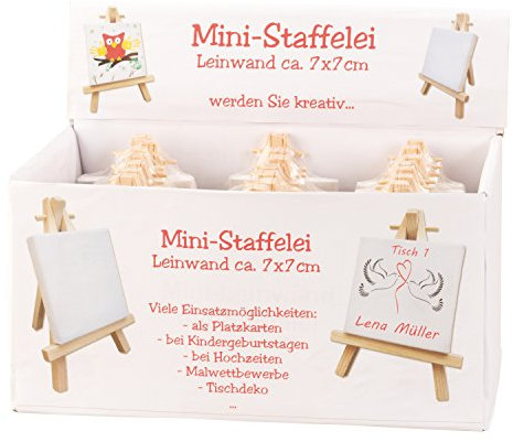 Lifestyle & More Mini-Leinwand auf Keilrahmen mit Staffelei aus Holz 7x7 cm 24 Stück Perfekt als Platzkarten bei Hochzeiten, Events etc.