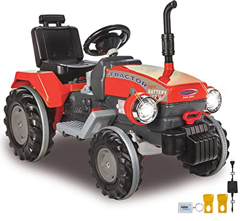 JAMARA 460319 - Ride-on Traktor Power Drag 12V - 2-Gang, Gaspedal, Bremse, 2 leistungsstarke Antriebsmotoren, leistungsstarker Akku für lange Fahrzeit, Speed-Modus, Sound, verstellbarer Sitz, rot