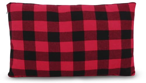 REDCAMP Kleines Campingkissen, leicht und komprimierbar, 1 x Flanell-Reisekissen mit abnehmbarem Kissenbezug (rot und schwarz kariert)
