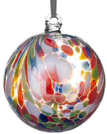 Sienna Glass 10cm Friendship Ball – Handcrafted Feather Design Glass Ornament – Gift Boxed Hanging Decoration – Unique Handmade Keepsake for Birthdays, Memorials, Home, Garden