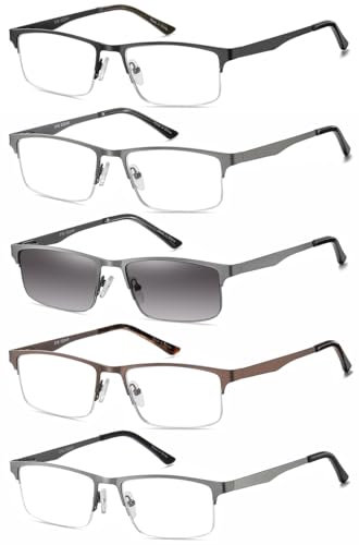 EYECEDAR 5 Stuks Lesebrille Herren Halber Rahmen Edelstahl Material Metall Federscharniere Enthalten Sonnenbrillen Lesebrillen 1.50