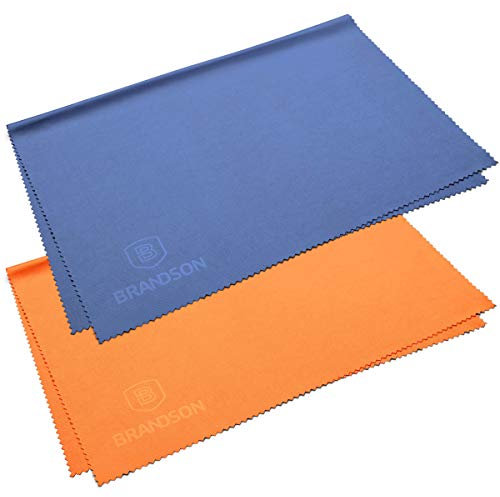 BRANDSON Brillenputztücher XXL (40x30 cm, blau & orange, 2 Stück) Brillen Mikrofasertuch groß, waschbar - Mikrofaser Brillentücher, Reinigungstücher für Brille Handy Display etc.