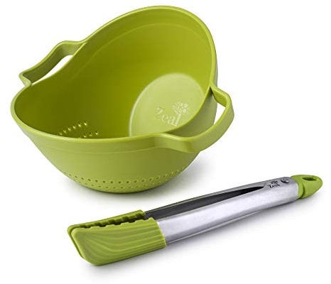 Zeal Drain & Serve Colander with Kitchen Tongs Set - Lime