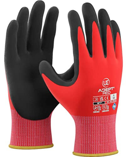 10 guantes UCI Adept rojos con revestimiento de espuma de nitrilo NFT (10/XL)