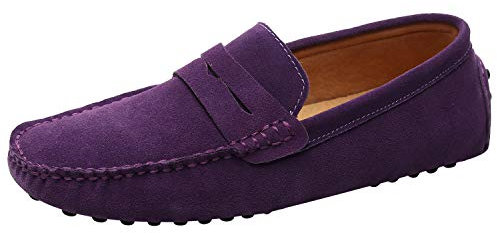Jamron Uomo Pelle Scamosciata Penny Mocassini Comfort Scarpe da Guida Pantofole Viola S2088 EU41.5