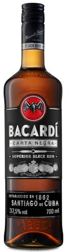 Ron Negro Superior BACARDÍ Carta Negra, ALC. 37,5 %, 70 cl / 700 ml, el icónico ron caribeño, perfecto para cócteles tropicales
