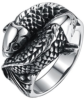 OAKKY Herren Edelstahl Alte Maya Mode Schlange Geformt Beliebte Ring Vintage Größe 70 (22.3)