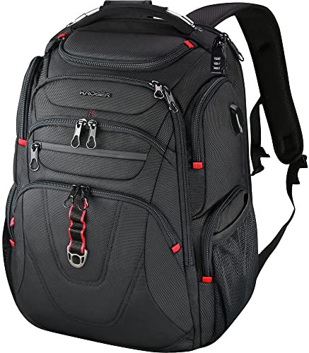KROSER Laptop Rucksack Herren 17,3 Zoll Business Reiserucksack Handgepäck Wasserdicht mit Hartgeschältem Sicherheitsraum Ladeanschluss RFID Tasche für Männer/Frauen/College/Schule -Schwarz MEHRWEG