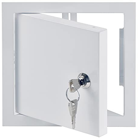15x15 cm / 6x6 inch White Metal Access Panel - Access Door with Key Lock | Lockable – Galvanised Steel Powder Coated RAL 9016 – Inspection Door Maintenance Flap Drywall Masonry 150 x 150 mm
