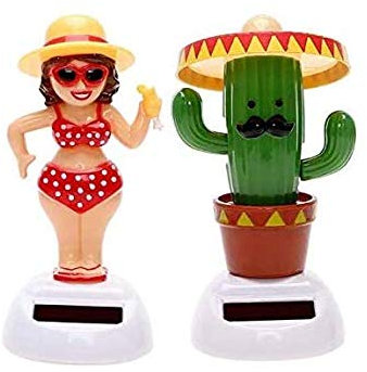 Amandaus Lot de 2 décorations solaires de bureau en forme de cactus qui se balancent