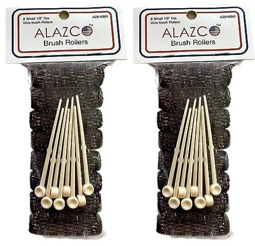 16 pc Vintage Style Hair Roller Mini Small Brush Rollers Mesh Curlers Bristles 2x 1/2 Flexible Locking Pins Small Curls Short Hair