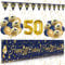 50 Geburtstag Dekoration Mann Frau, Extra Lange Happy Birthday Banner Girlande Wimpel (9 * 1.21 Füße), 50. Geburtstag Deko Banner Hintergrund und Navy Blau Gold Luftballons Konfetti Luftballons
