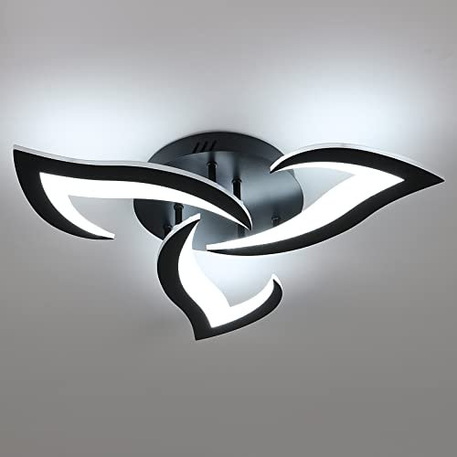 SENQIU Modern Led Deckenleuchte, 36W 3500LM Kreative Blume Design Deckenlampe, 3-Flammige Schwarz Acryl Deckenbeleuchtung für Wohnzimmer, Schlafzimmer, Kinderzimmer, Esszimmer, Weißem Licht, 6000K