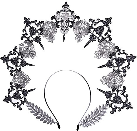 Mary Halo Krone Kreuz Göttin Kopfschmuck Stirnband für Frauen Braut Hochzeit Tiaras Halloween Kostüm Kronen (Silber)