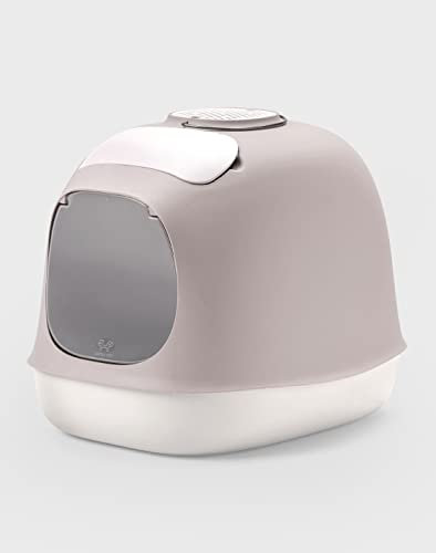 UNITED PETS Minù Baignoire/litière pour Chats, Design fabriqué en Italie, avec Pelle et Filtre, Blanc/Gris Taupe. litière hygiénique fermée pour Chats