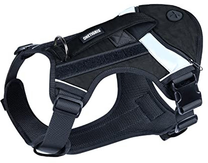 OneTigris Grover Taktisches No Pull Hundegeschirr für Große/Mittlere Hunde Einstellbar Brustgeschirr Hund 1 Griffe Hundeweste mit Kotbeuteltasche, Reflexstreifen