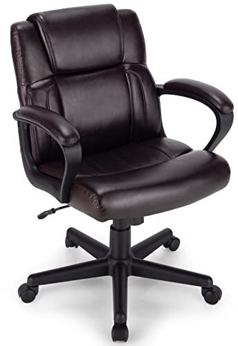 COSTWAY 300/330/400/500LBS Big & Tall Executive Office Chair, Height Adjustable Leather Computer Desk Chair with Rocking Backrest & Arms, Home Office Ergonomic Swivel Task Chair (330LBS, Brown)
