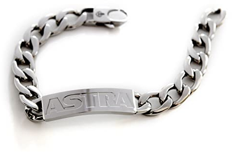 ASTRA Edelstahl (Silber) Armband Bracelet Kettenarmband Gliederkette mit geprägter Plakette 21 cm Kettenlänge 12 mm dick