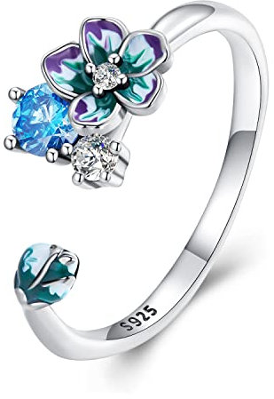 NewL S925 Sterling Silber Fidget Ringe für Frauen Verstellbarer offener Ring Zirkonia Sonnenblume You are my sunshine Ring Spinner Geschenk, Sterlingsilber